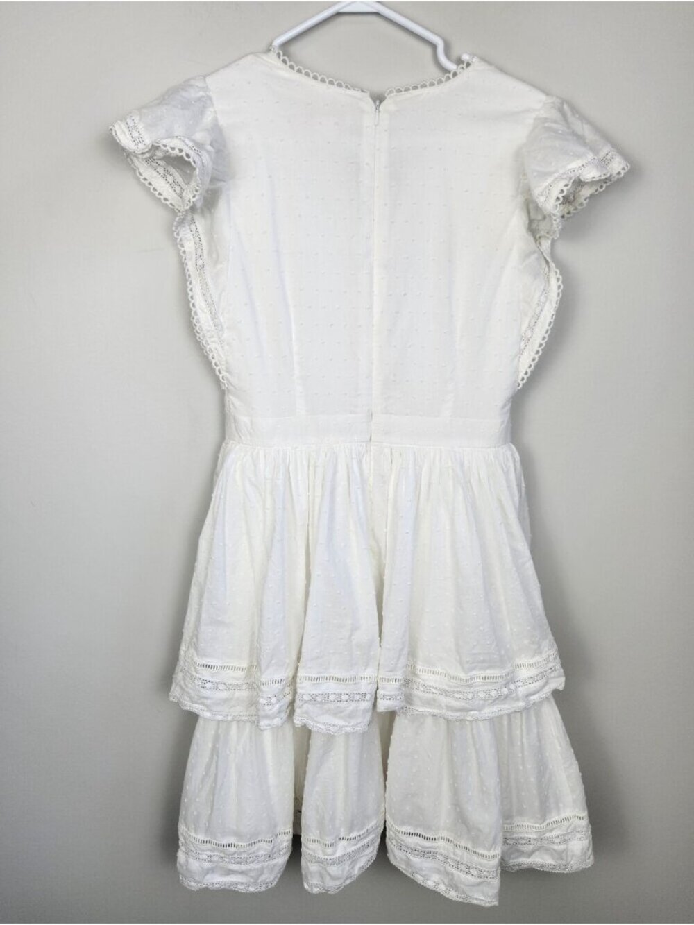 Rachel Parcell White Cotton Flutter Sleeve Tiered Dress Size 8 Milkmaid Coquette - Picture 3 of 13